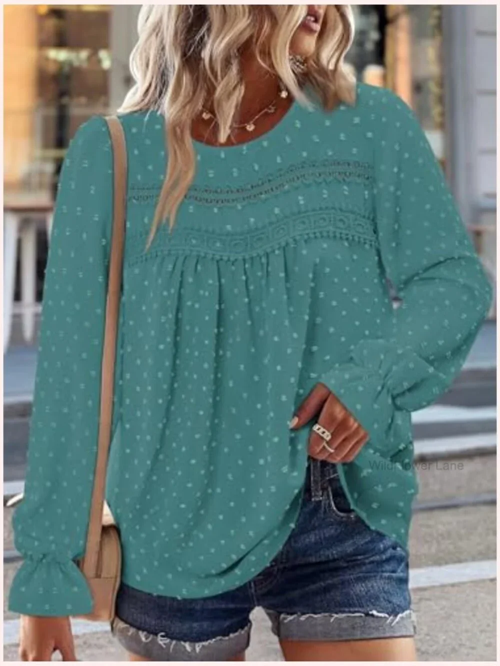 Boho Long Sleeve Crewneck Blouse Flowy Tunic Top